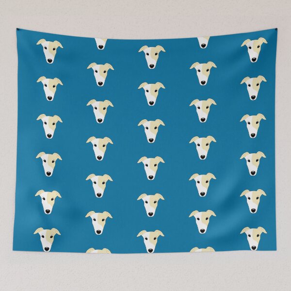 Item preview, Fawn greyhound with white mask on blue background designed and sold by houndpixnz.