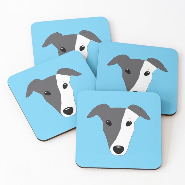 Item preview, Blue black greyhound with white mask on blue background designed and sold by houndpixnz.