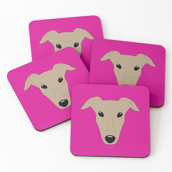 Item preview, Dark fawn greyhound on pink background designed and sold by houndpixnz.
