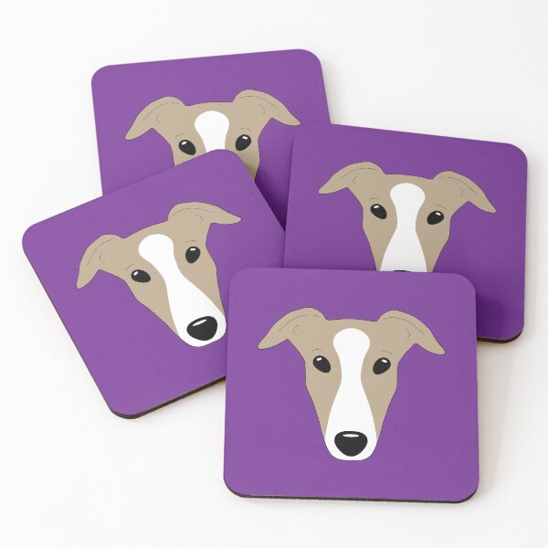 Item preview, Dark fawn greyhound with white blaze on purple background designed and sold by houndpixnz.