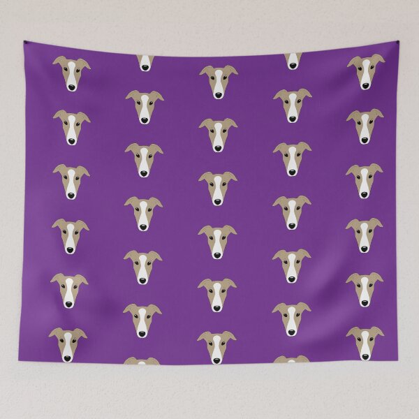 Item preview, Dark fawn greyhound with white blaze on purple background designed and sold by houndpixnz.