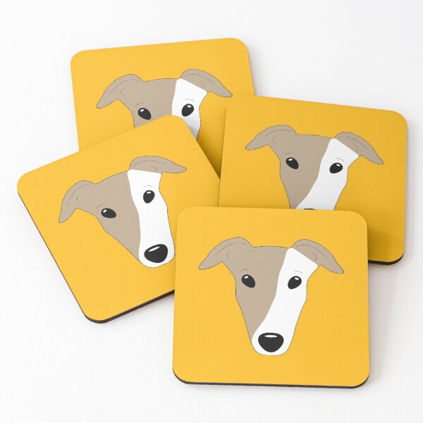Item preview, Dark fawn greyhound with white mask on orange background designed and sold by houndpixnz.