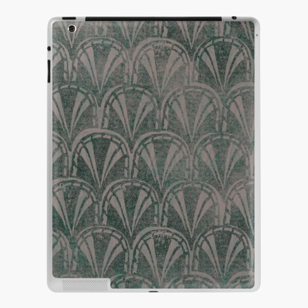 Simple Ombre Green Grey Ashes Deco Scallops Textured Stamp Pattern iPad Skin
