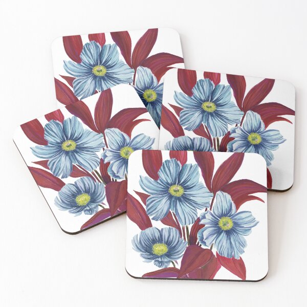 Item preview, Watercolor blue and deep red florals designed and sold by HeadOverEasel.