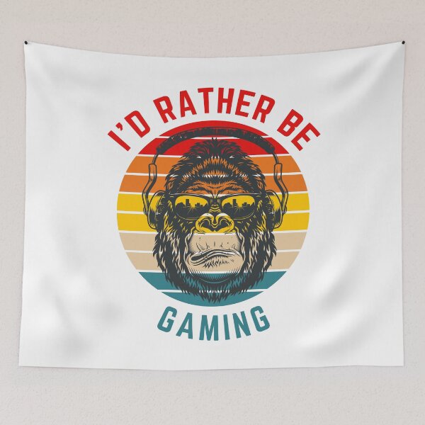 Item preview, I'd Rather Be Gaming - Gorilla Headphones Retro Sunset designed and sold by GamersBoost.