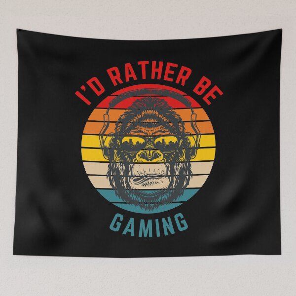 Item preview, I'd Rather Be Gaming - Gorilla Headphones Retro Sunset designed and sold by GamersBoost.