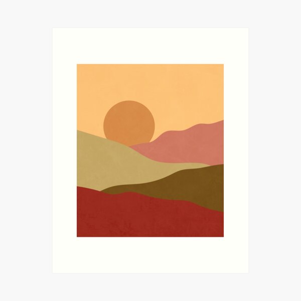 Boho Sunset T-shirt Minimalist Landscape Abstract Mountain 