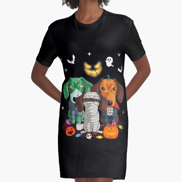 Halloween Dachshund Dog Witch Cute Gift Dachshund Dog Lovers Graphic T-Shirt Dress