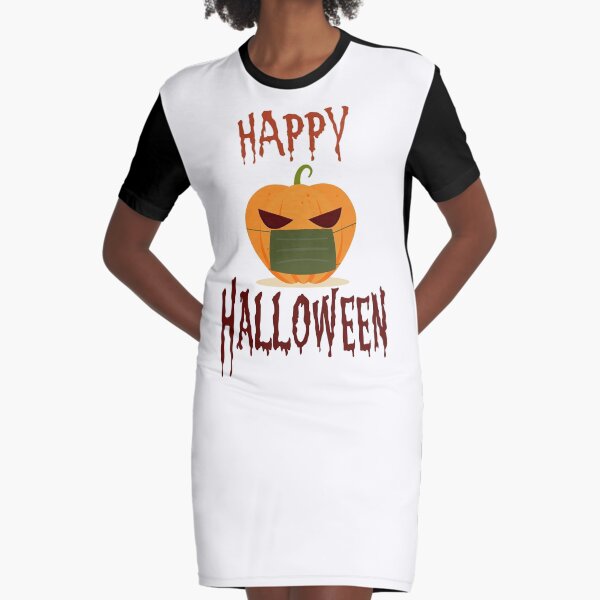 Happy Halloween 2020 - Pumpkin Wearing Mask Graphic T-Shirt Dress