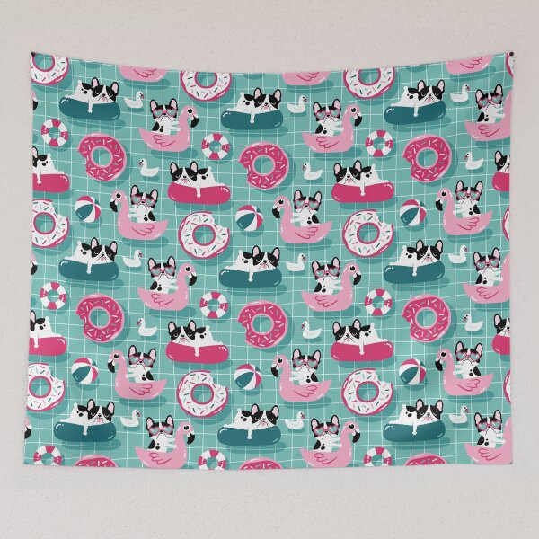 Item preview, French Bulldogs Relaxing in the Pool designed and sold by Mini Tofu Shop.
