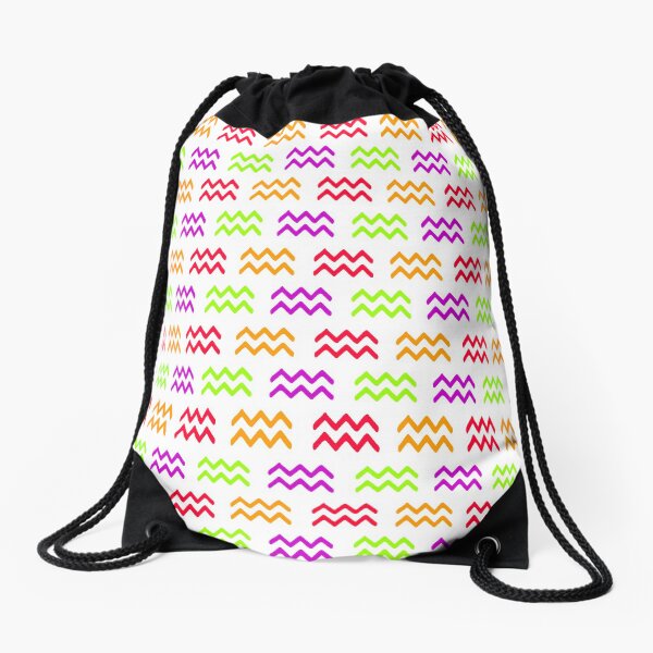 Multicolored Aquarius astrological sign, zodiac symbol white background Drawstring Bag