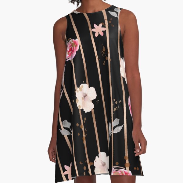 Rose gold floral pattern design A-Line Dress