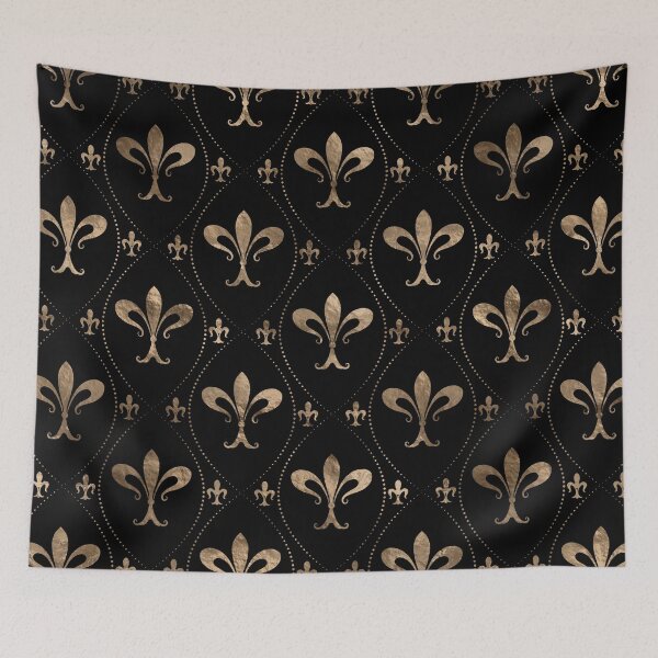 Item preview, Fleur-de-lis pattern black and gold designed and sold by k9printart.