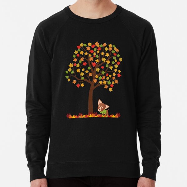Dog under tree with fall leaves Lightweight Sweatshirt