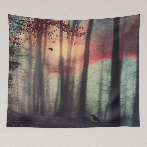 Item preview, Blurred Vision - Forest Path and Crows at Sunset designed and sold by Dyrk Wyst Redbubble Shop.