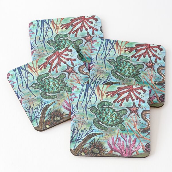 Item preview, Mr green turtle watercolour mask design coral reef painting 2020 by mysticladyart  designed and sold by mystic lady vintage art and fashion designs.