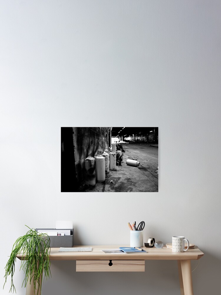Thumbnail 2 of 3, Poster, Photography Of The Old Banksy Graffiti Tunnel in London With Empty Spray Cans designed and sold by WE-ARE-BANKSY.