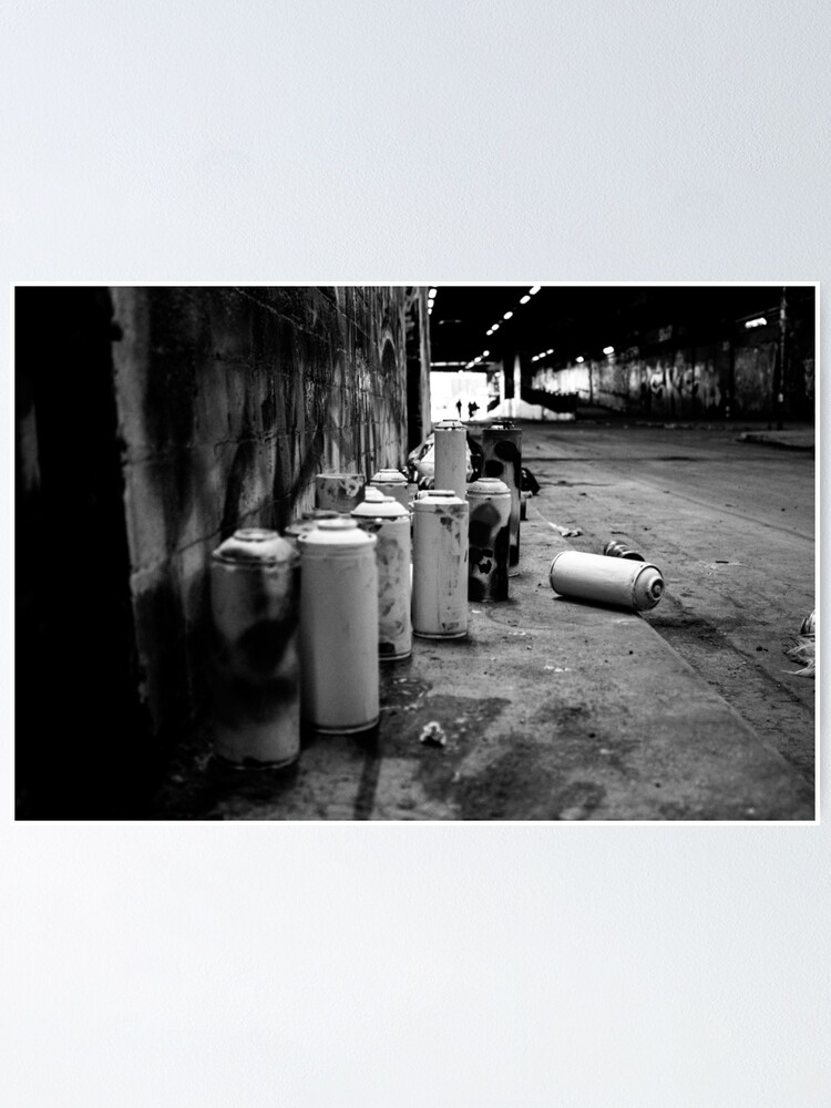 Thumbnail 1 of 3, Poster, Photography Of The Old Banksy Graffiti Tunnel in London With Empty Spray Cans designed and sold by WE-ARE-BANKSY.