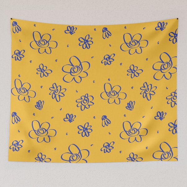 Item preview, Blue Linguine Flowers on Yellow designed and sold by foft.