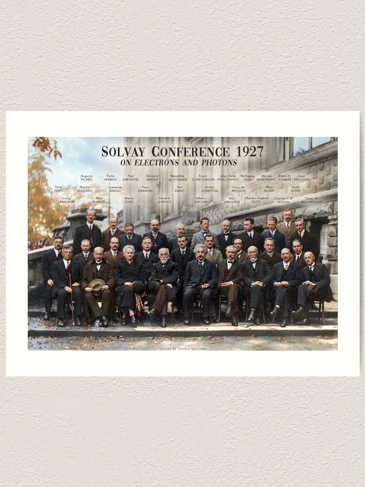 "Solvay Conference 1927 poster. Einstein, Curie, Bohr and ...