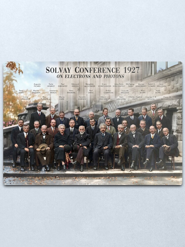 Alternate view of Solvay Conference 1927 poster. Einstein, Curie, Bohr and more. Metal Print