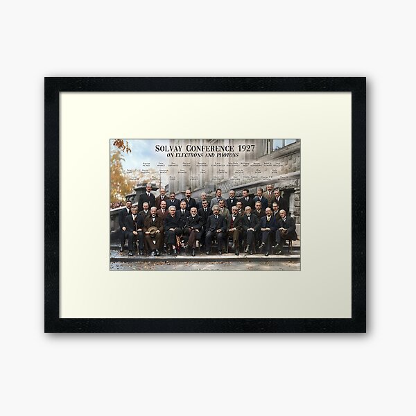 Solvay Conference 1927 poster. Einstein, Curie, Bohr and more. Framed Art Print