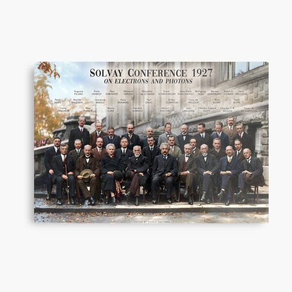 Solvay Conference 1927 poster. Einstein, Curie, Bohr and more. Metal Print