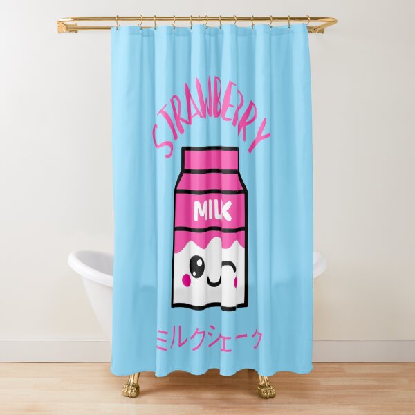 Kawaii pink strawberry milkshake ミルクシェーク Shower Curtain