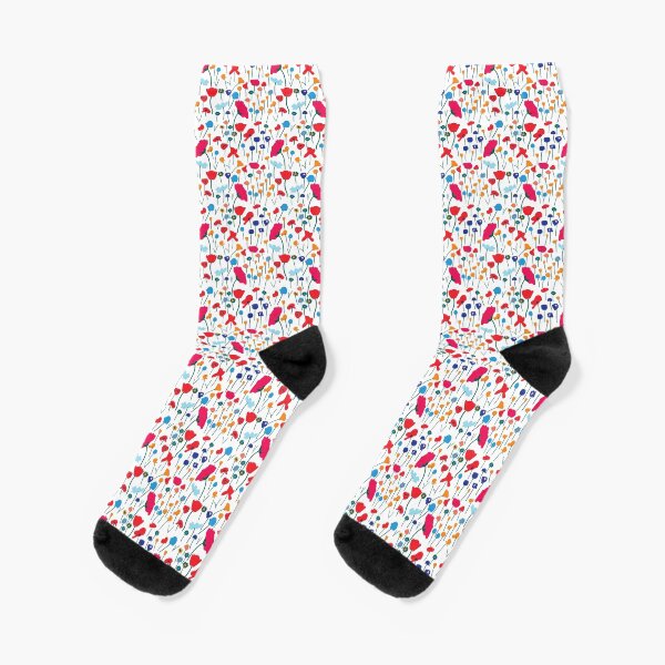 Poppy Meadow White Socks