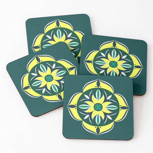 Item preview, Beautiful geometric pattern Lemon yellow with deep green colors Flower Ethno  designed and sold by irusca_ artworks.