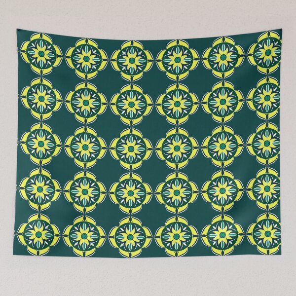 Item preview, Beautiful geometric pattern Lemon yellow with deep green colors Flower Ethno  designed and sold by irusca_ artworks.
