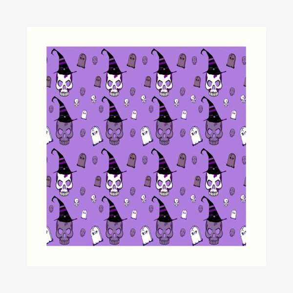 Skull with hat on purple Art Print