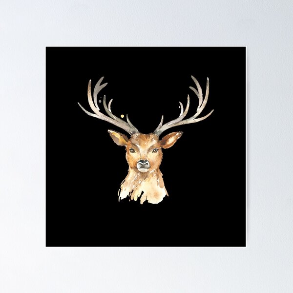 Item preview, Deer head watercolor black background designed and sold by Jenmag.