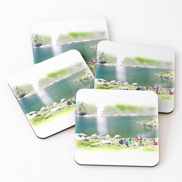 Item preview, People Gathered in a Circle next to a Lake Photography Seven Rila Lakes  designed and sold by LuckyKermit.