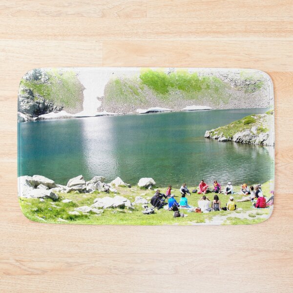 Item preview, People Gathered in a Circle next to a Lake Photography Seven Rila Lakes  designed and sold by LuckyKermit.