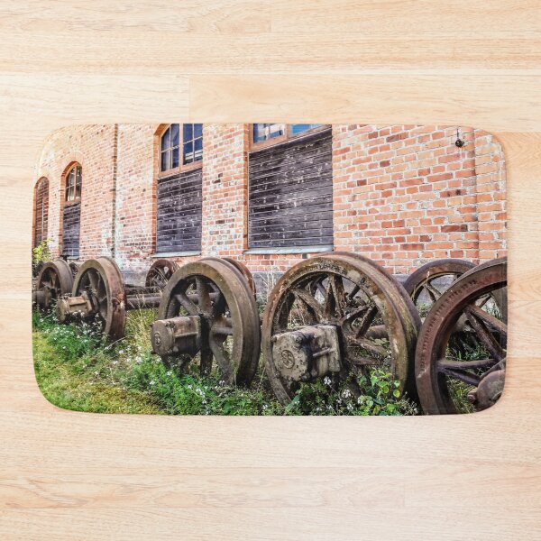 Item preview, Old train wheels near the industrial building designed and sold by Tanja Dianova.