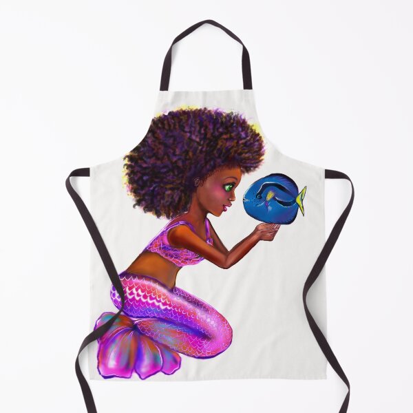 Item preview, mermaid with blue tang fish, beautiful  black girl with Afro hair and dark brown skin. designed and sold by Artonmytee.
