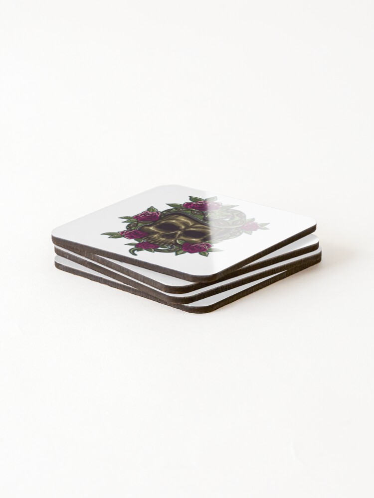 Thumbnail 4 of 5, Coasters (Set of 4), Skull With A Snake And Roses designed and sold by Rittichai.