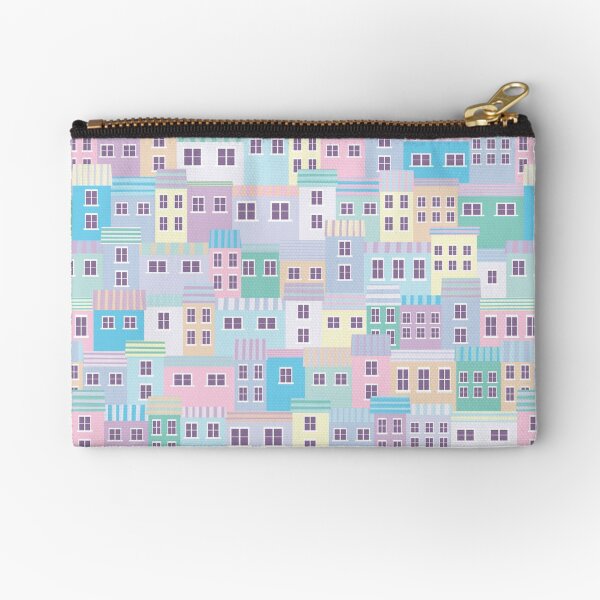 Pretty Colorful Pastel Townhouses Pattern Zipper Pouch