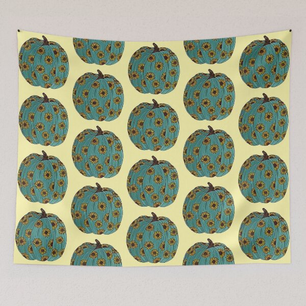Item preview, Blue Autumn pumpkin painted with sunflowers designed and sold by Beardraws18.