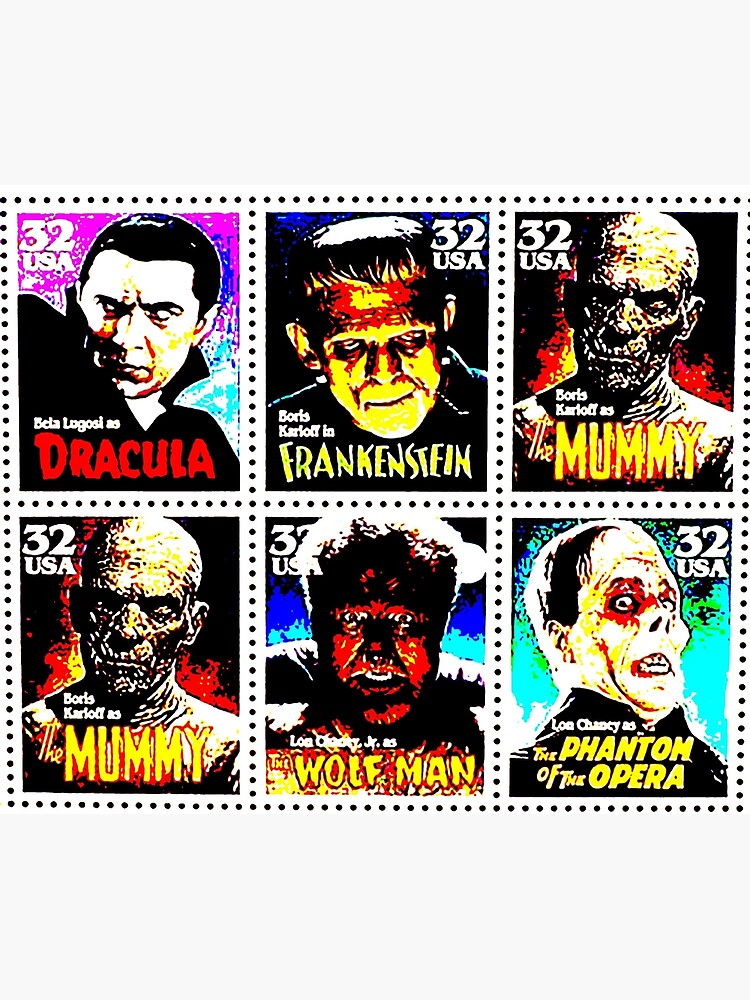 Thumbnail 4 of 4, Metal Print, Universal Horror Stamps designed and sold by attractivedecoy.