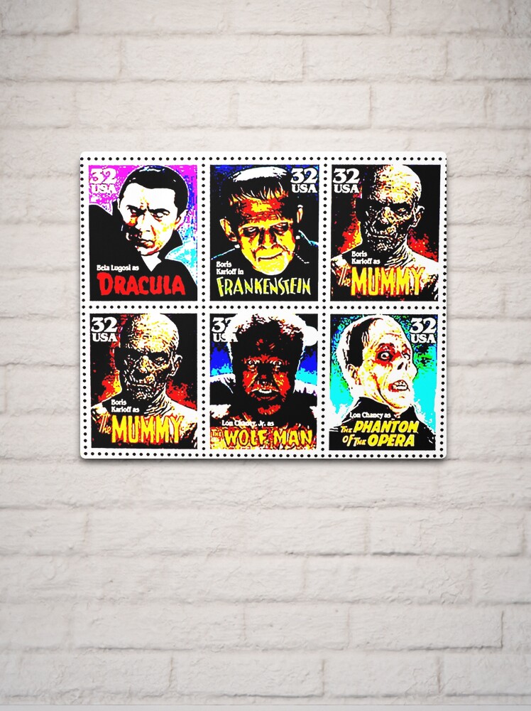 Thumbnail 2 of 4, Metal Print, Universal Horror Stamps designed and sold by attractivedecoy.