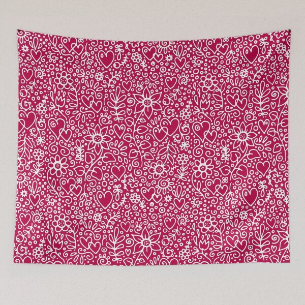 Item preview, multicolor abstract print with flowers leaves and hearts designed and sold by NikaAstra.