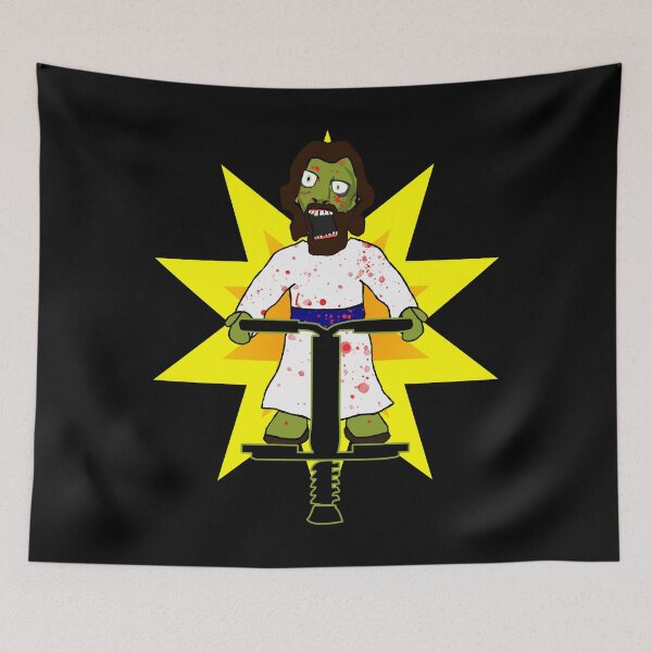 Item preview, Creepy Zombie Jesus on a pogo stick!  Funny halloween Horror creepy zombie jesus brains atheist agnostic humor gift idea designed and sold by AllLeftSides42.