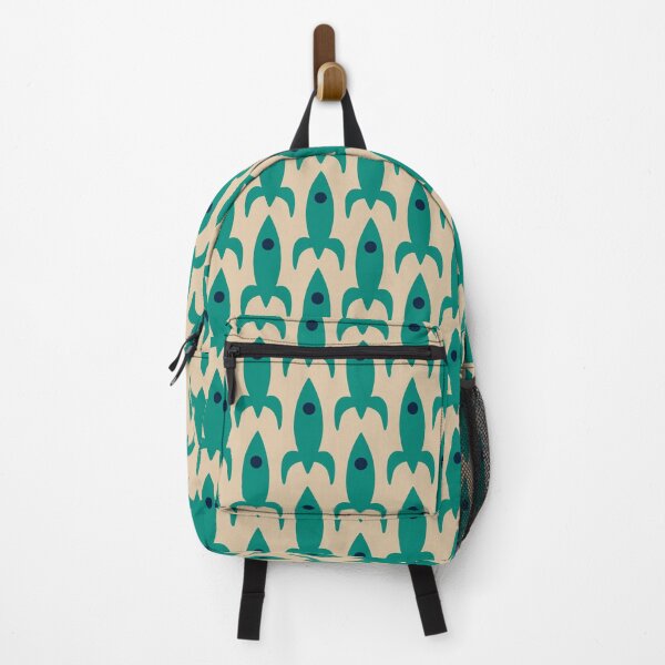 Item preview, Space Age Rocket Ships - Mid-Century Modern Atomic Age Pattern in Teal and Mid Mod Beige designed and sold by kierkegaard.