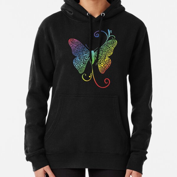 Butterfly Doodle Pattern - Rainbow colors, Pullover Hoodie
