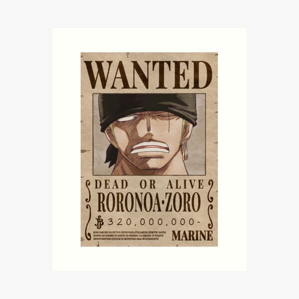 Rorona Zoro Wanted Bounty Poster Art Print