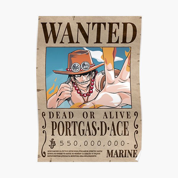 Portgas D Ace Wanted Bounty Poster Poster
