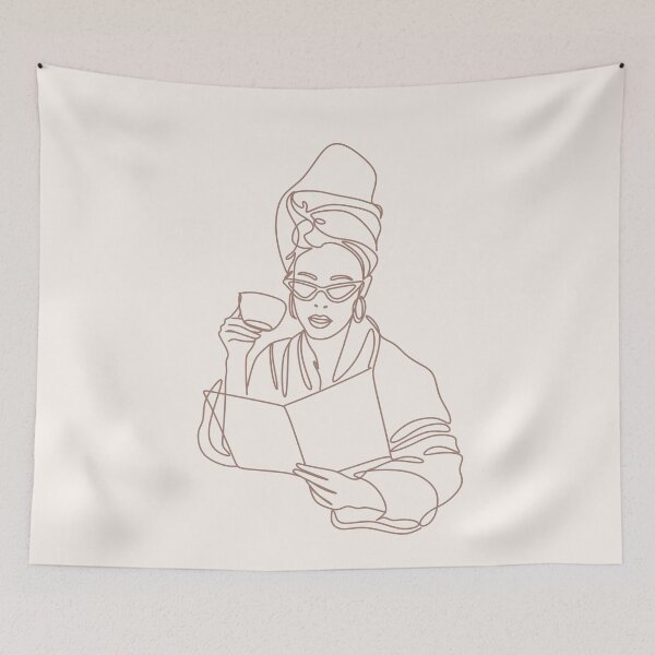 Item preview, Woman with coffee line art. Coffee line illustration.  Coffee in hands. Cup of tee. minimalist print designed and sold by OneLinePrint.