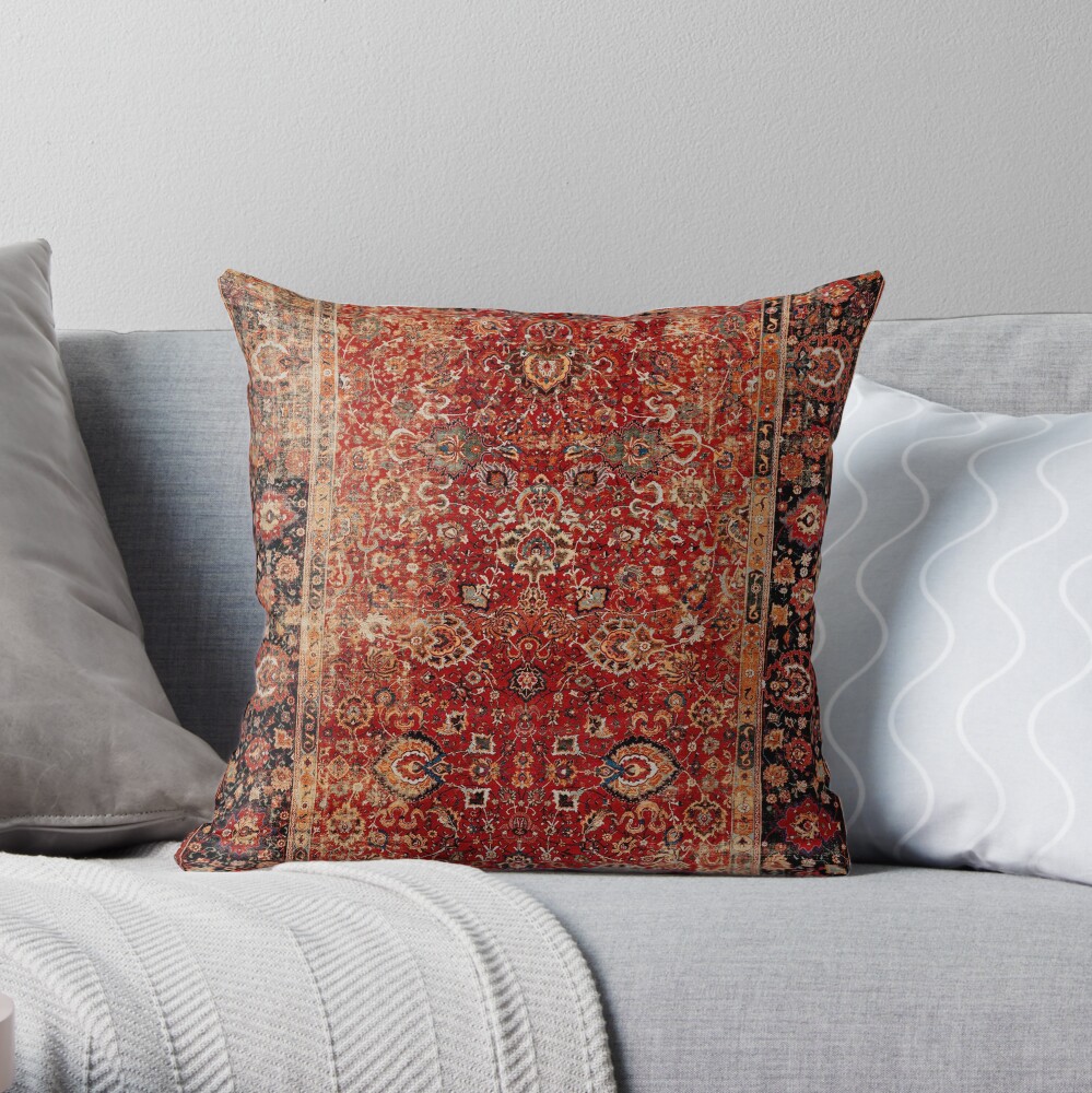 17th Century Afghanistan Rug Print Throw Pillow